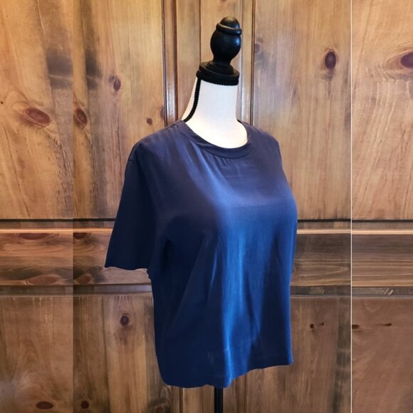 Casual Corner Silk Short Sleeve Blouse, Navy - Picture 3 of 11